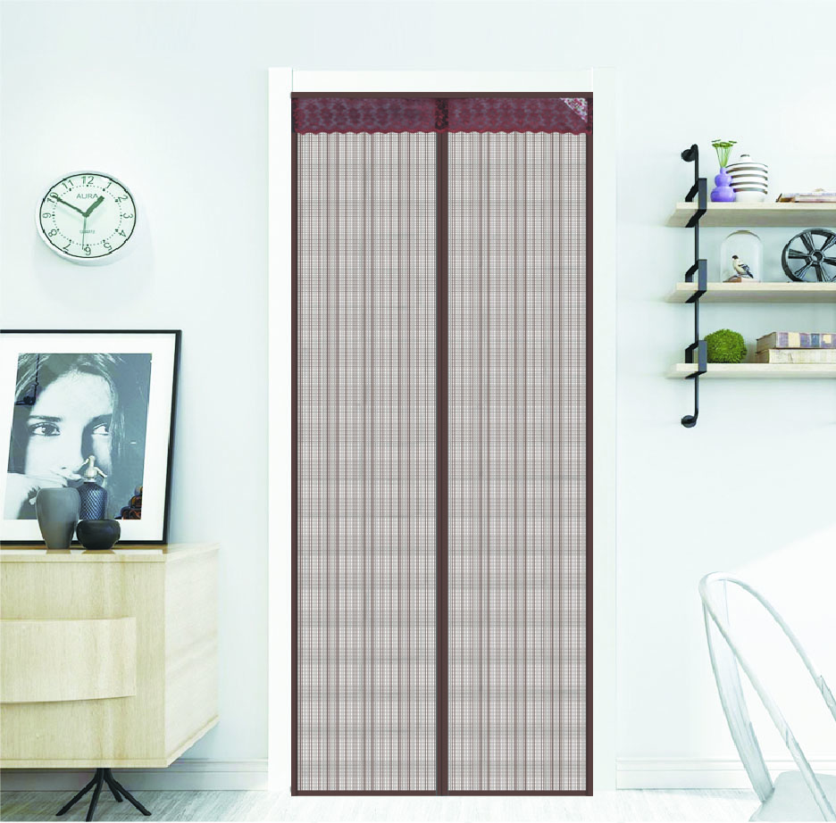 Magnetic Mesh Screen Door curtain Polyester Stripe Hard Yarn Coffee